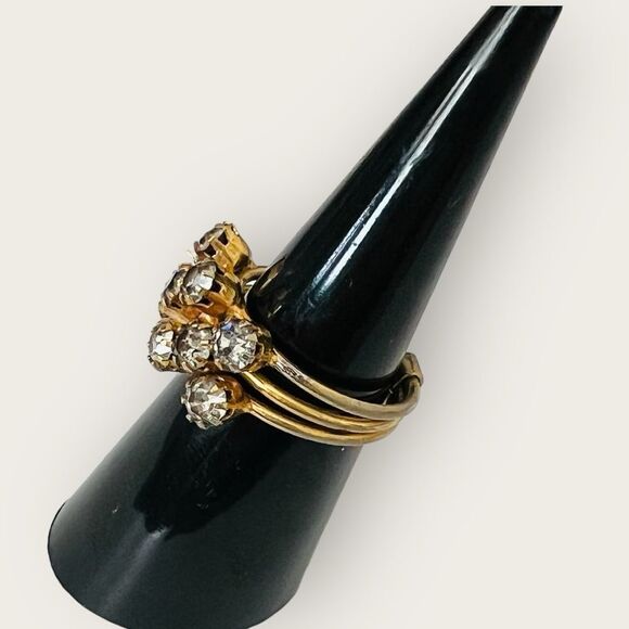 Vintage stackable gold plated ring size 5, clear crystals - Picture 5 of 8